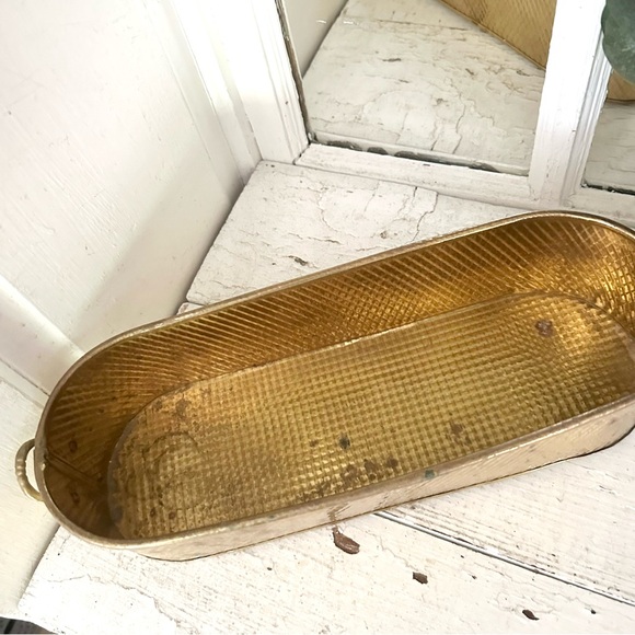 Hammered Brass Long Planter Vintage Style 13”x5” Made in India Bohemian Boho - Picture 5 of 9